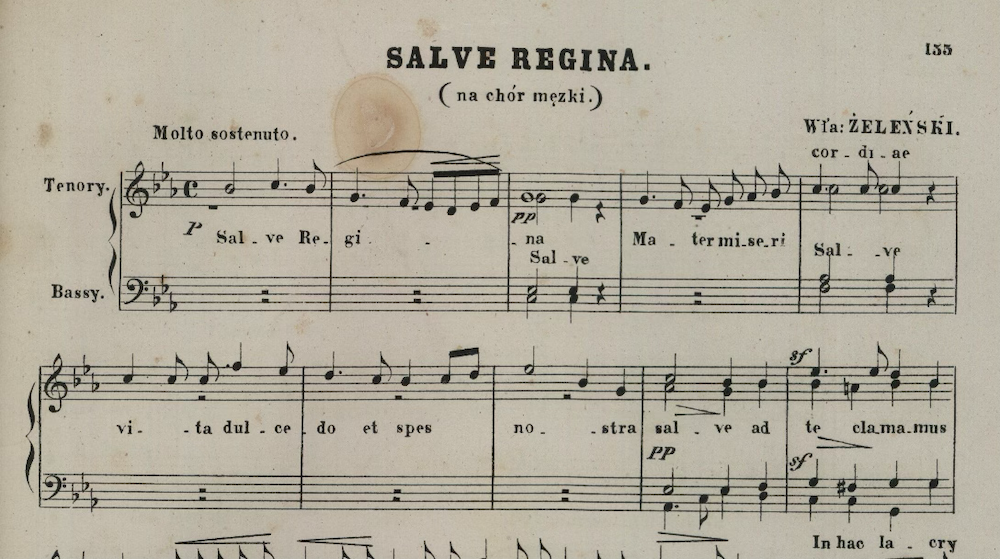 Początkowy fragment druku utoworu Salve Regina W. Żeleńskiego